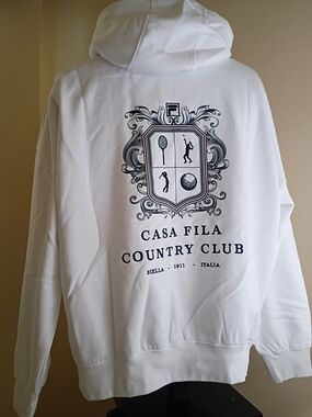 Fila White Hooded Sweatshirt with Black Crest Graphic